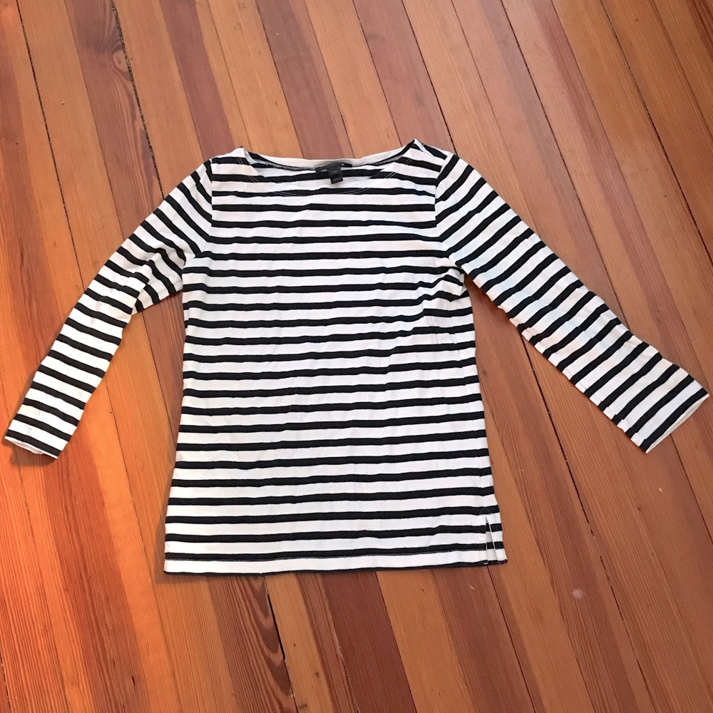 J. Crew 3/4 sleeve navy striped top